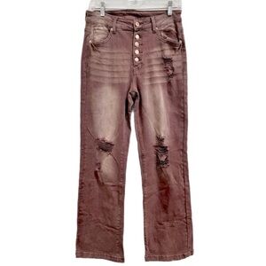 GRAPENT Brown Distressed Flare Jeans High Rise Button Fly Size 10